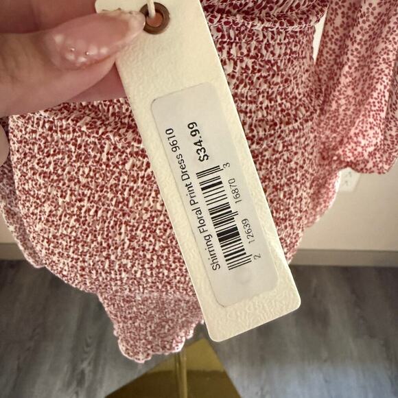 O. Vianca Red Floral Ruched Shirred Mini Dress Puff Long Sleeve  Small NEW - Picture 5 of 7